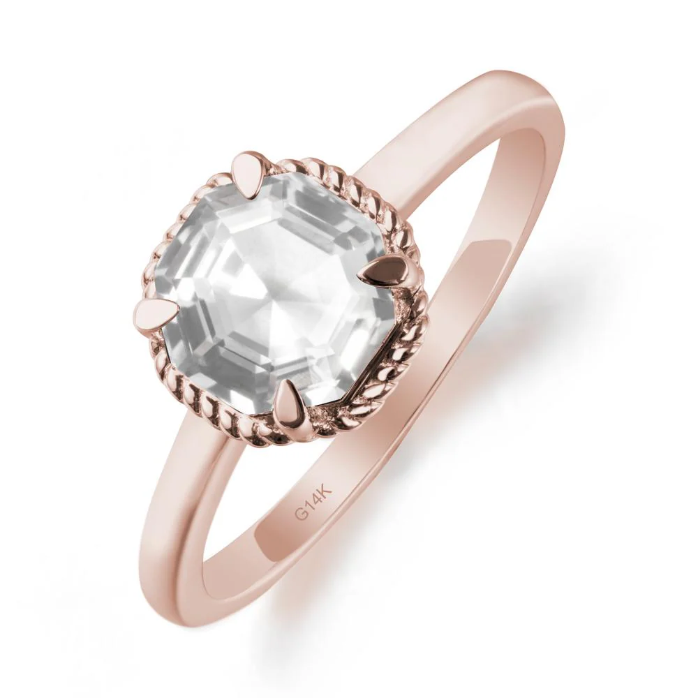 Simple Solitaire Octagon White Topaz Ring - Image 2