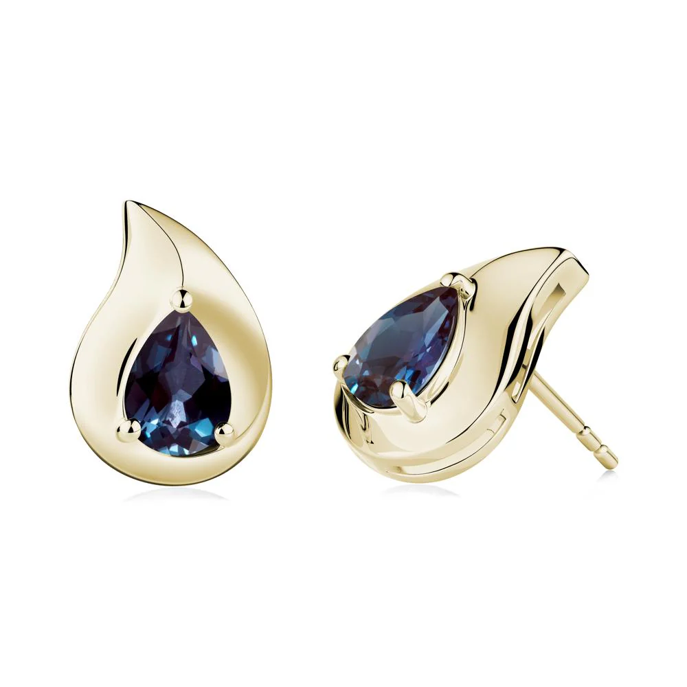 Simple Teardrop Stud Alexandrite Earrings - Image 3