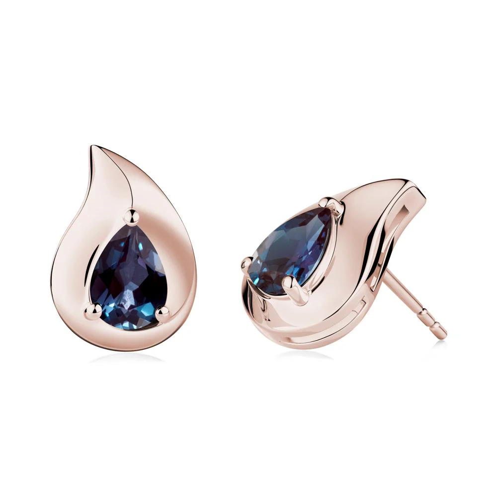 Simple Teardrop Stud Alexandrite Earrings - Image 5