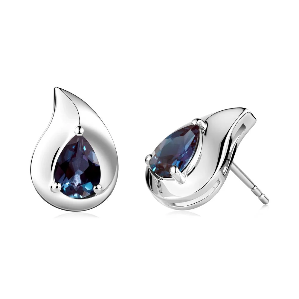Simple Teardrop Stud Alexandrite Earrings - Image 7