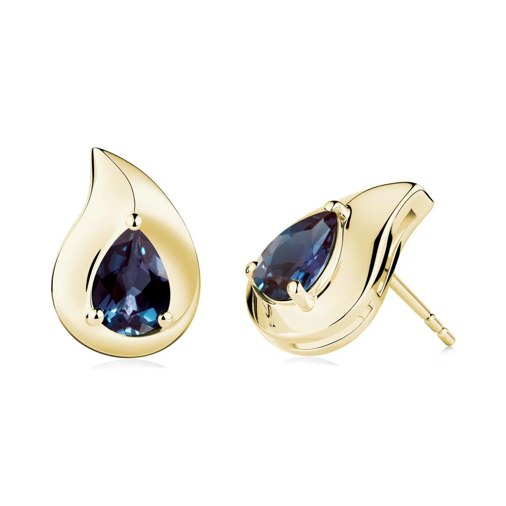 Simple Teardrop Stud Alexandrite Earrings - Image 9