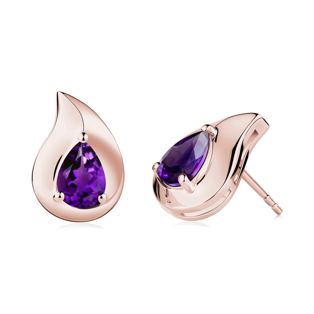 Simple Teardrop Stud Amethyst Earrings - Image 4