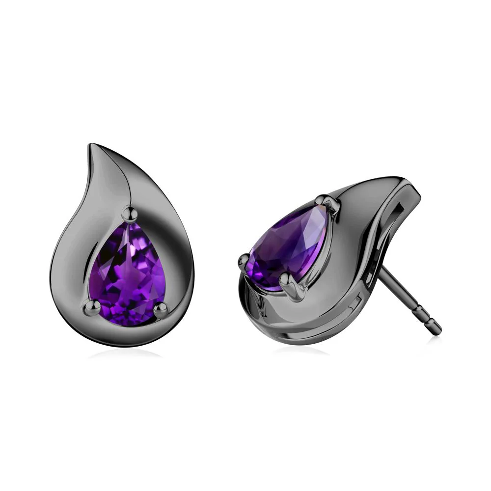 Simple Teardrop Stud Amethyst Earrings - Image 5