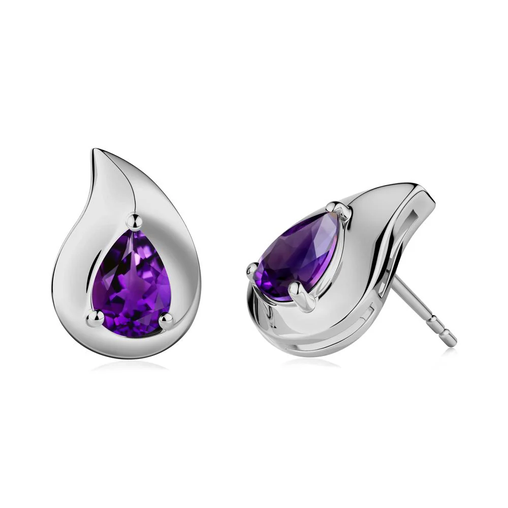 Simple Teardrop Stud Amethyst Earrings - Image 9