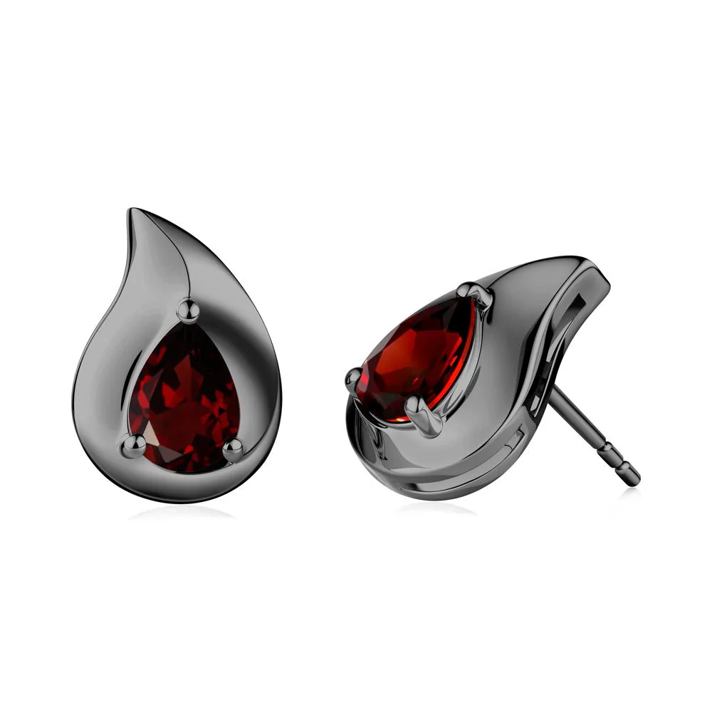 Simple Teardrop Stud Garnet Earrings - Image 2