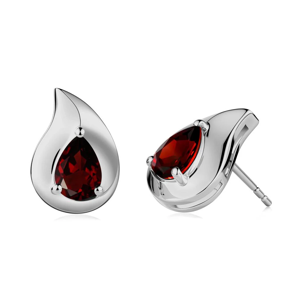 Simple Teardrop Stud Garnet Earrings - Image 5