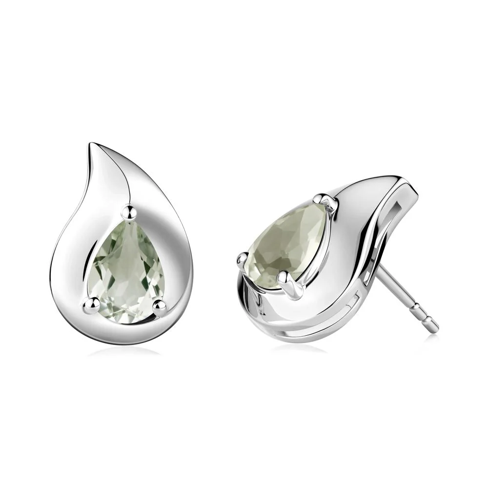 Simple Teardrop Stud Green Amethyst Earrings