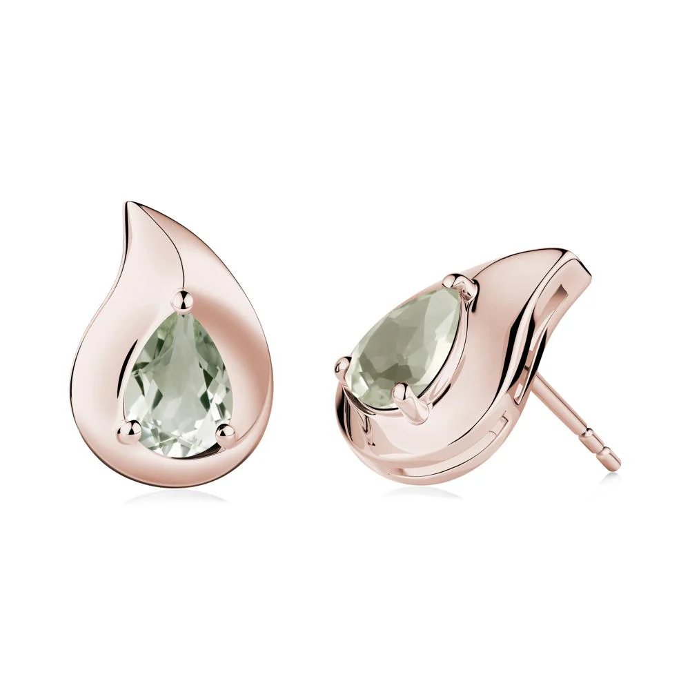 Simple Teardrop Stud Green Amethyst Earrings - Image 4