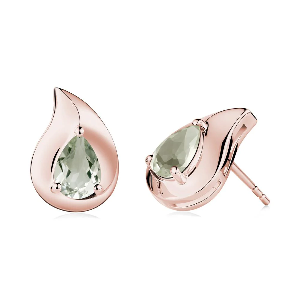 Simple Teardrop Stud Green Amethyst Earrings - Image 6
