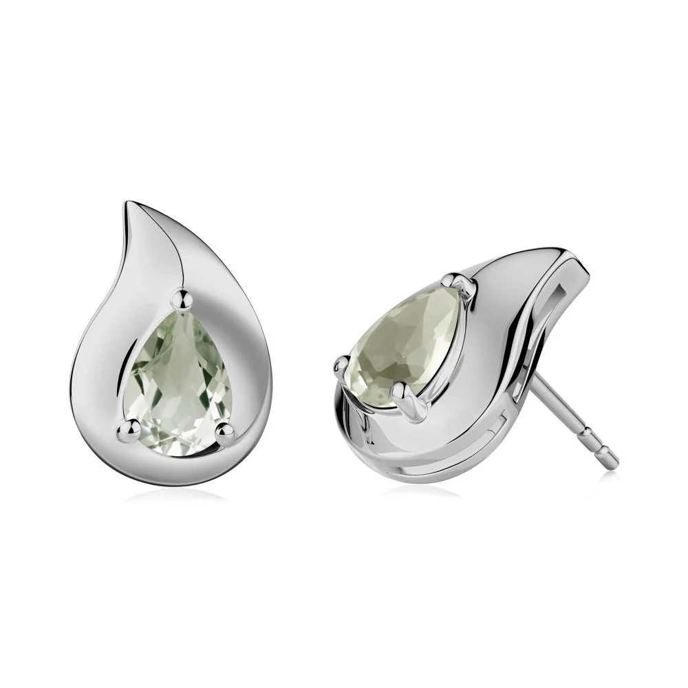 Simple Teardrop Stud Green Amethyst Earrings - Image 8