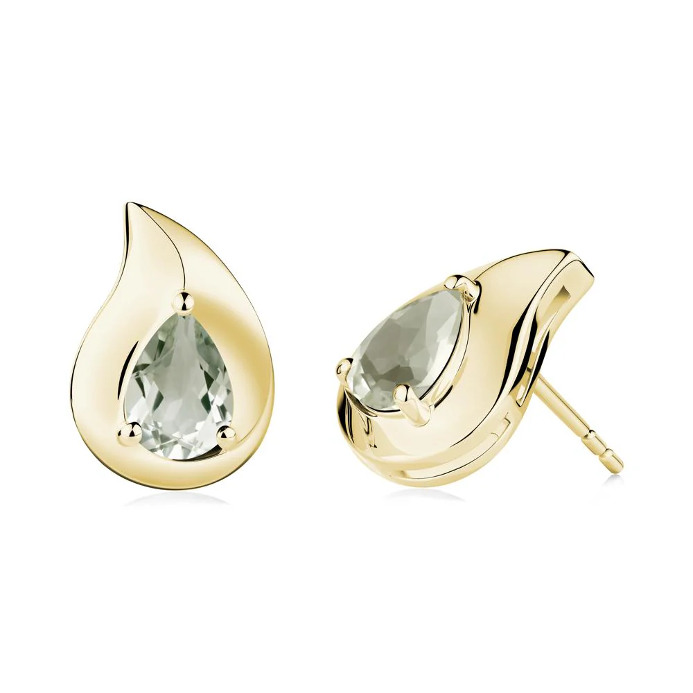Simple Teardrop Stud Green Amethyst Earrings - Image 9