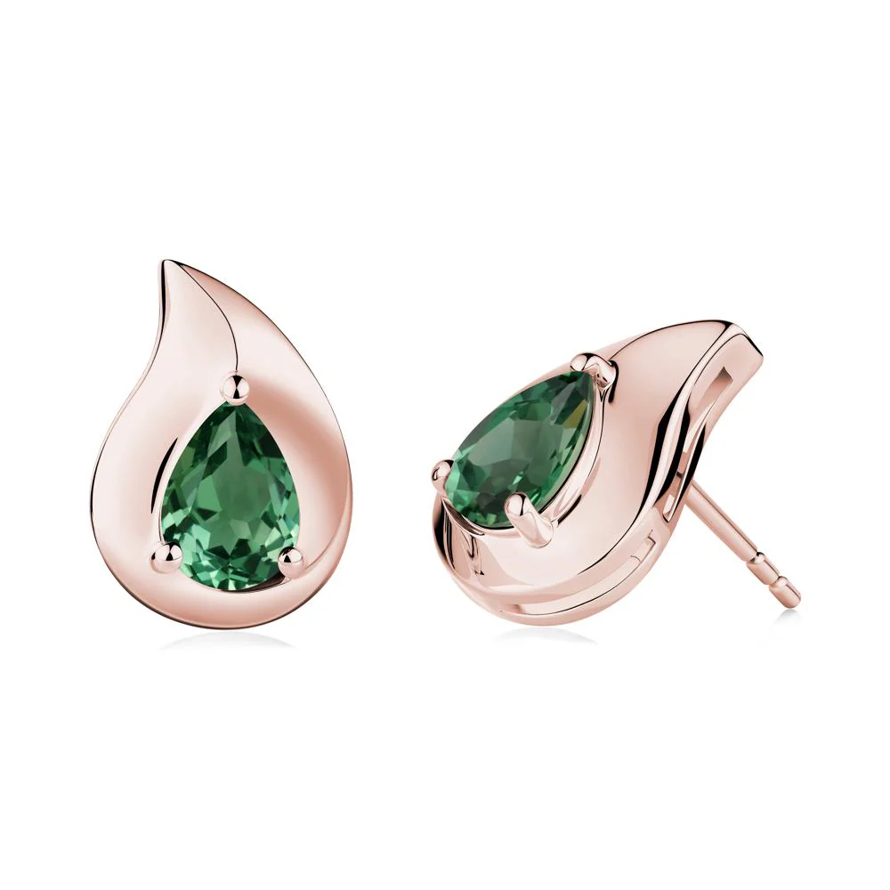 Simple Teardrop Stud Green Sapphire Earrings - Image 6