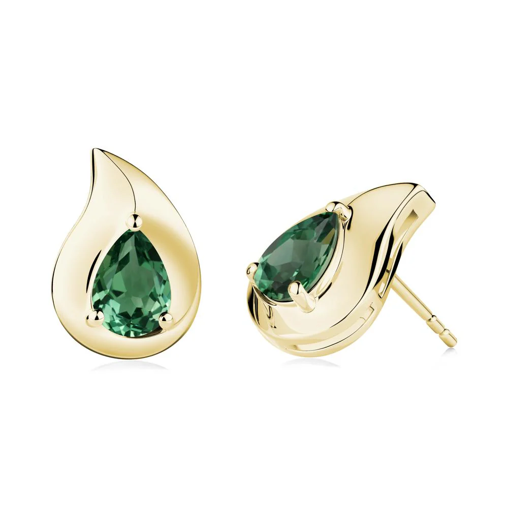 Simple Teardrop Stud Green Sapphire Earrings - Image 7