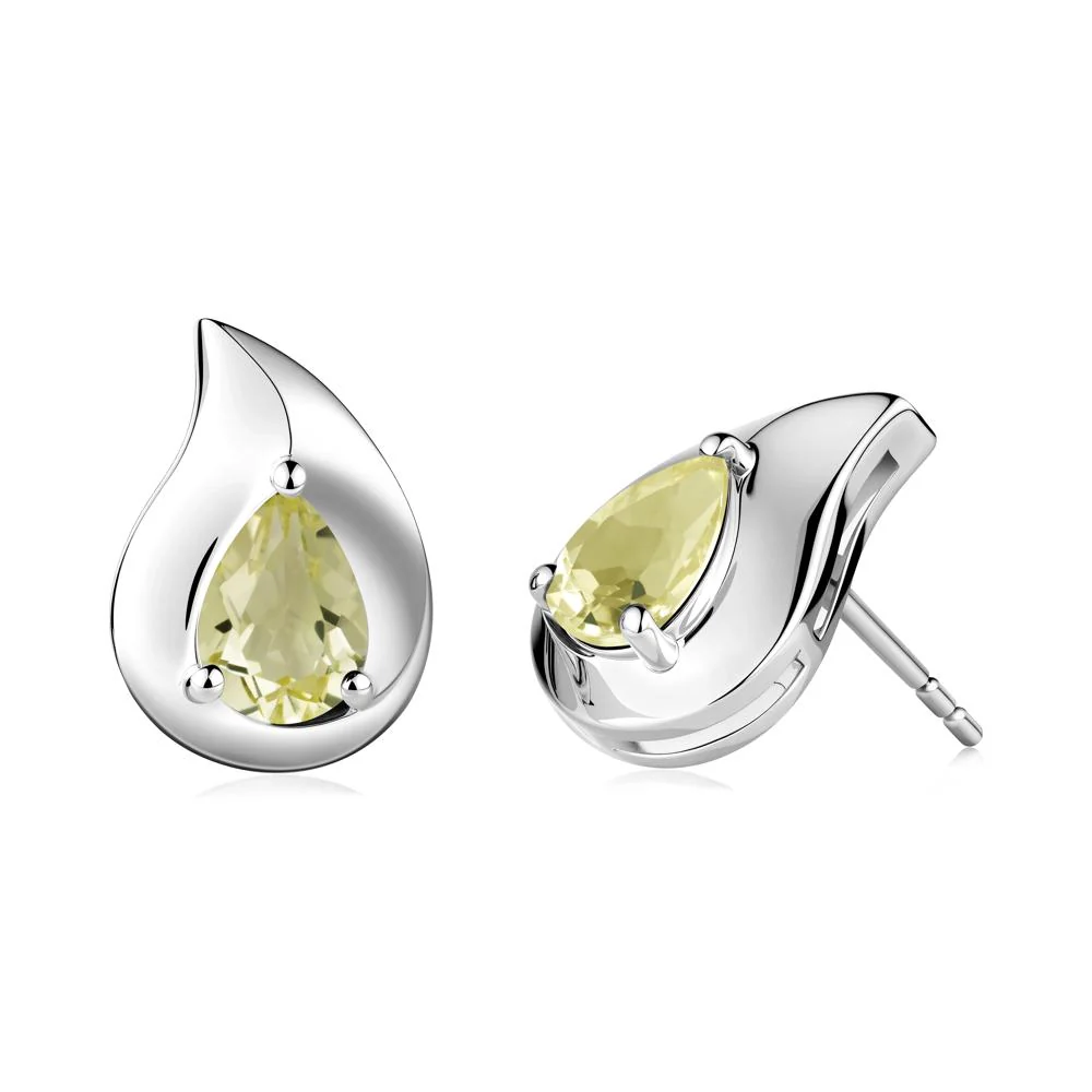 Simple Teardrop Stud Lemon Quartz Earrings - Image 2