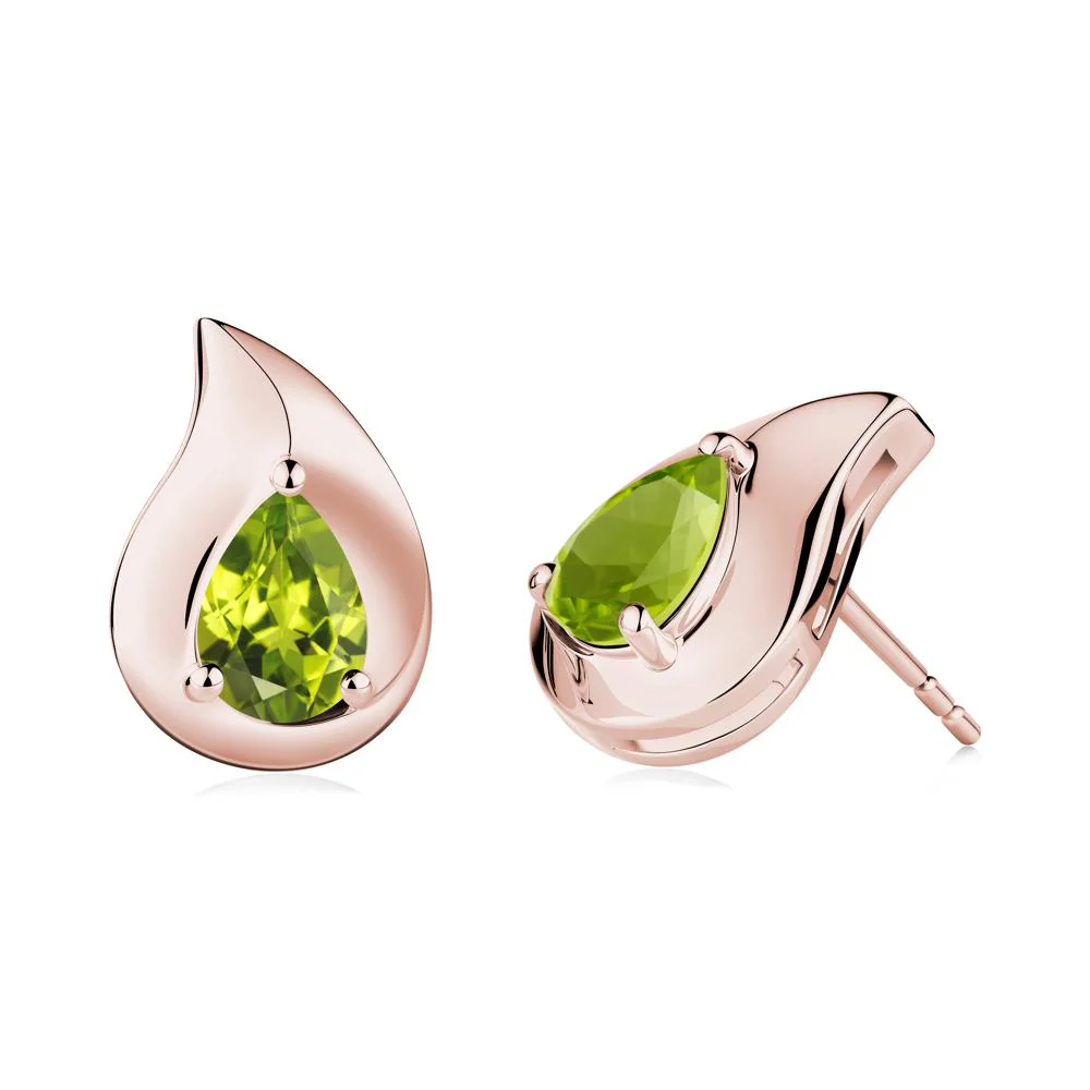 Simple Teardrop Stud Peridot Earrings - Image 2