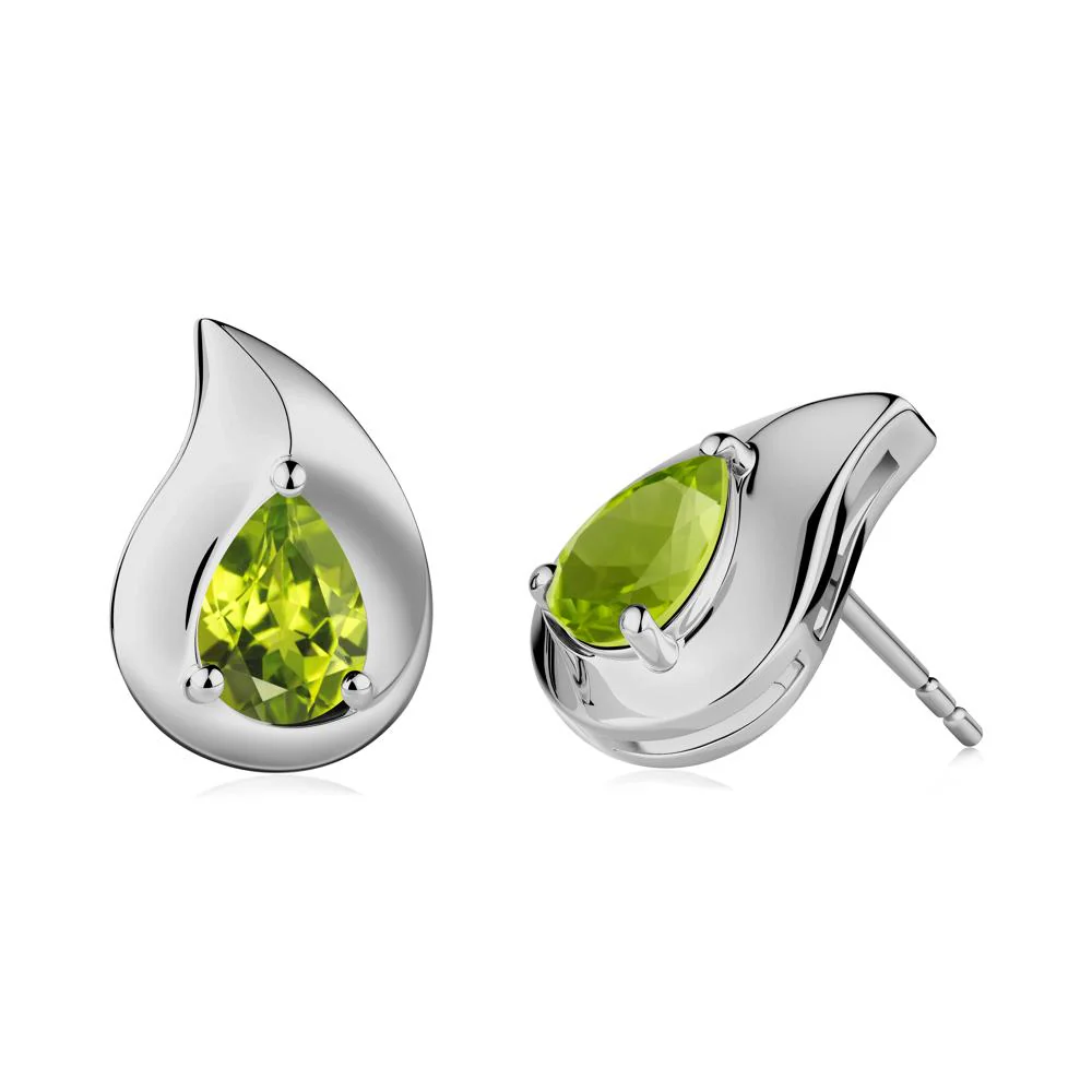 Simple Teardrop Stud Peridot Earrings - Image 5