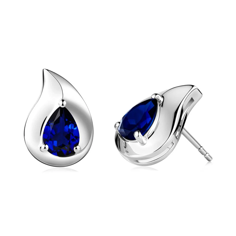Simple Teardrop Stud Sapphire Earrings - Image 2