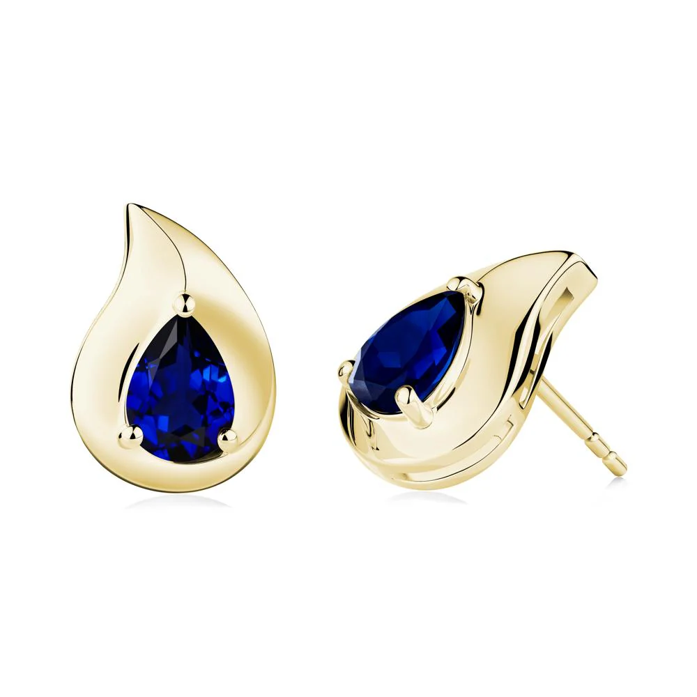 Simple Teardrop Stud Sapphire Earrings - Image 3