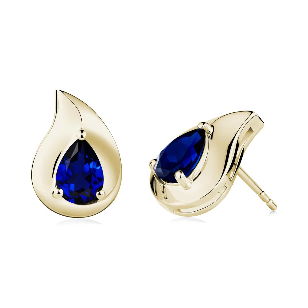 Simple Teardrop Stud Sapphire Earrings - Image 5
