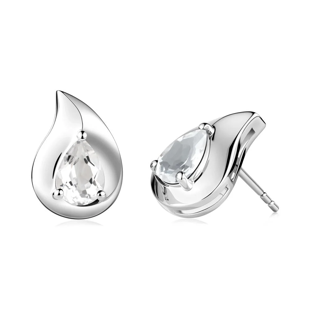 Simple Teardrop Stud White Topaz Earrings - Image 2