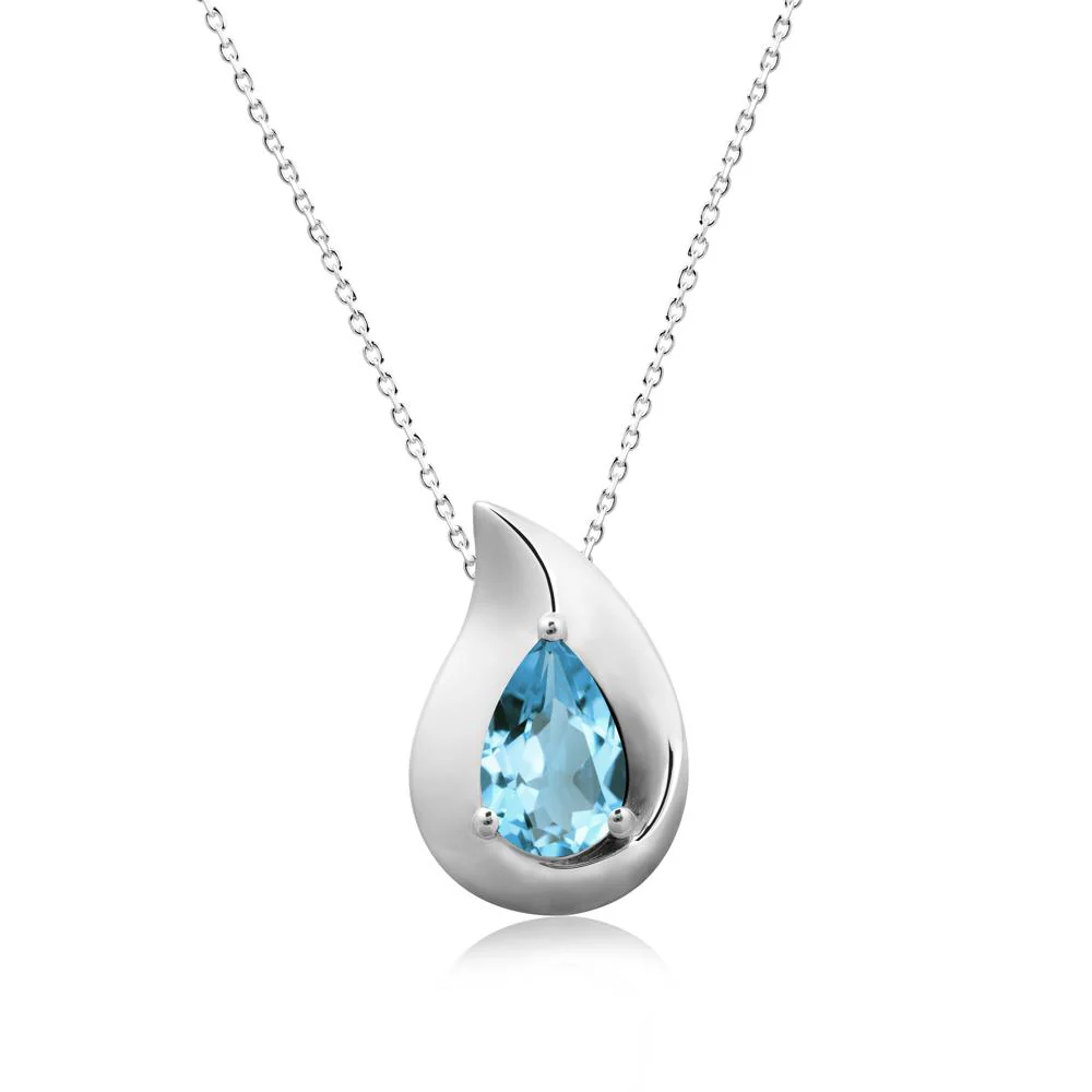 Simple Teardrop Swiss Blue Topaz Pendant