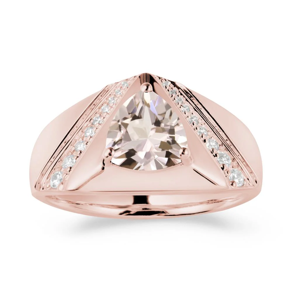 Men's Wide Band Trillion Morganite Statement Ring - Image 5