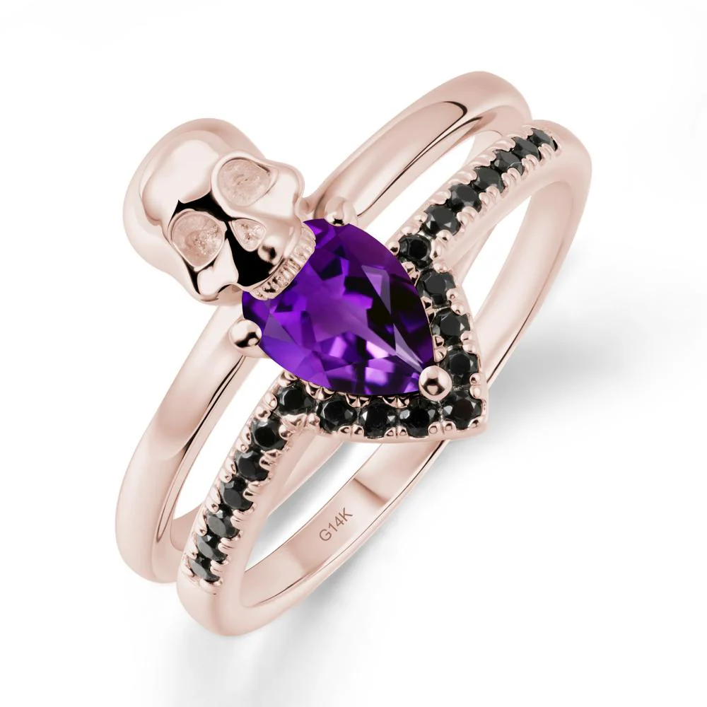 Skull Gothic Amethyst and Black Spinel Ring - Image 2