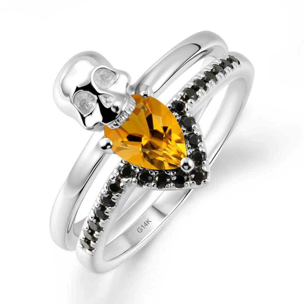 Skull Gothic Citrine and Black Spinel Ring - Image 2
