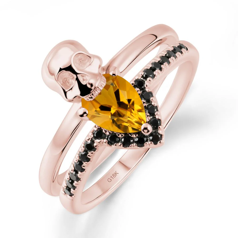 Skull Gothic Citrine and Black Spinel Ring - Image 4