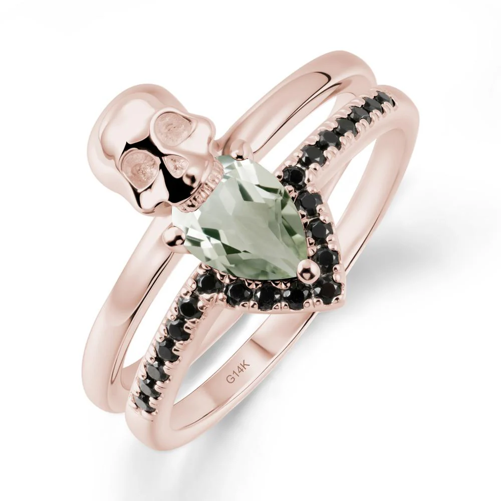 Skull Gothic Green Amethyst and Black Spinel Ring - Image 2
