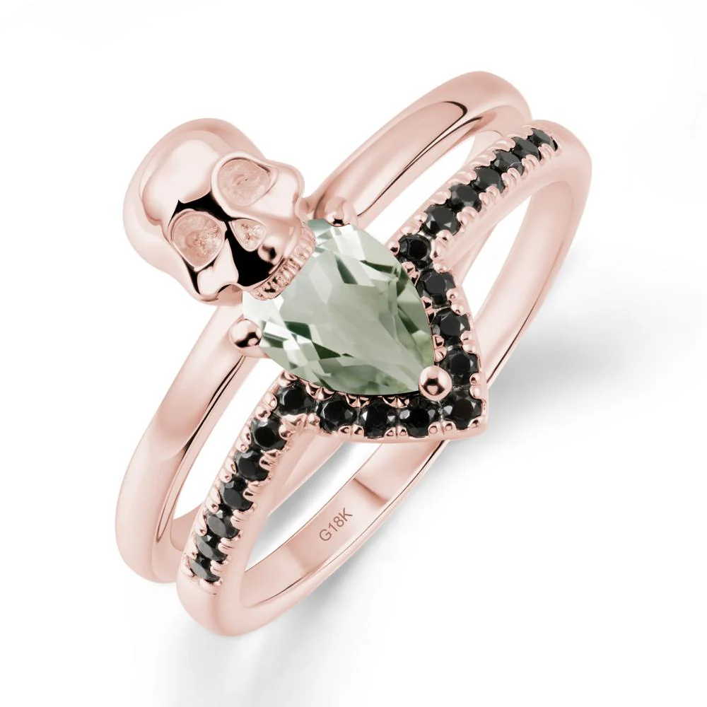 Skull Gothic Green Amethyst and Black Spinel Ring - Image 4