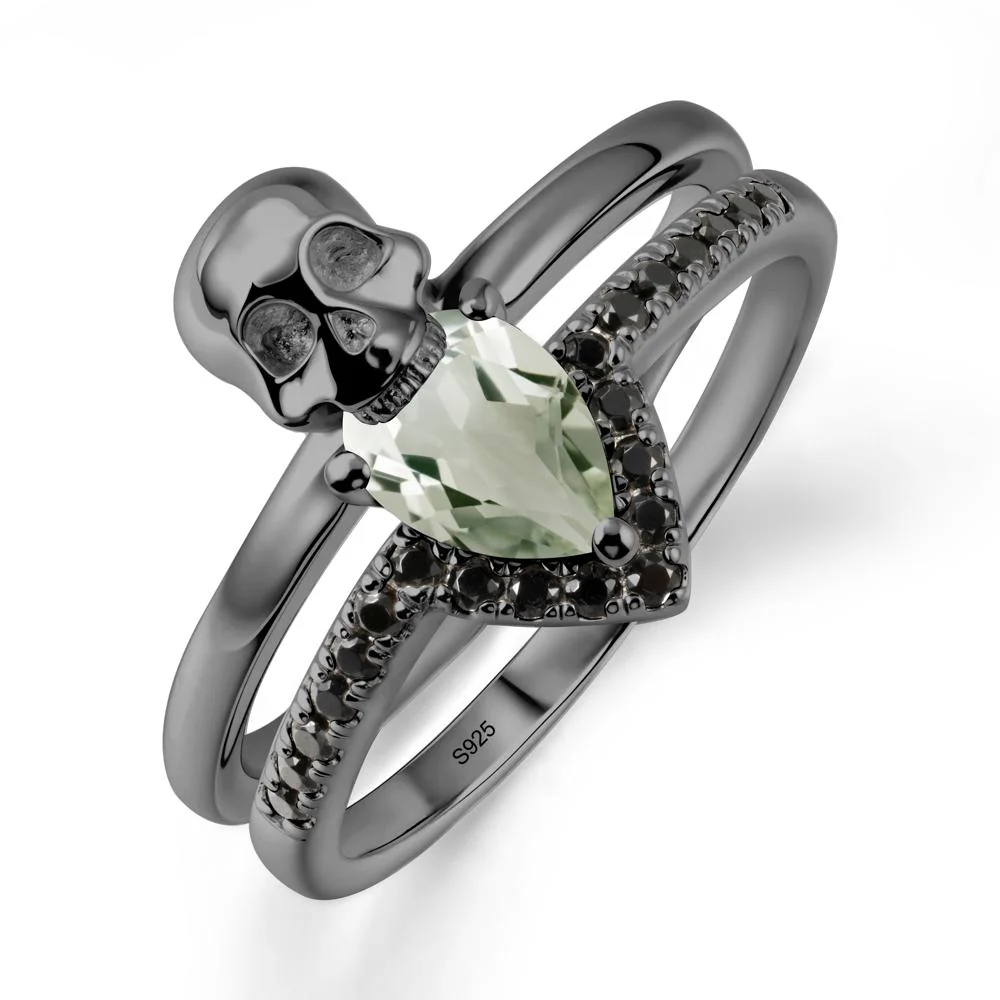 Skull Gothic Green Amethyst and Black Spinel Ring - Image 7