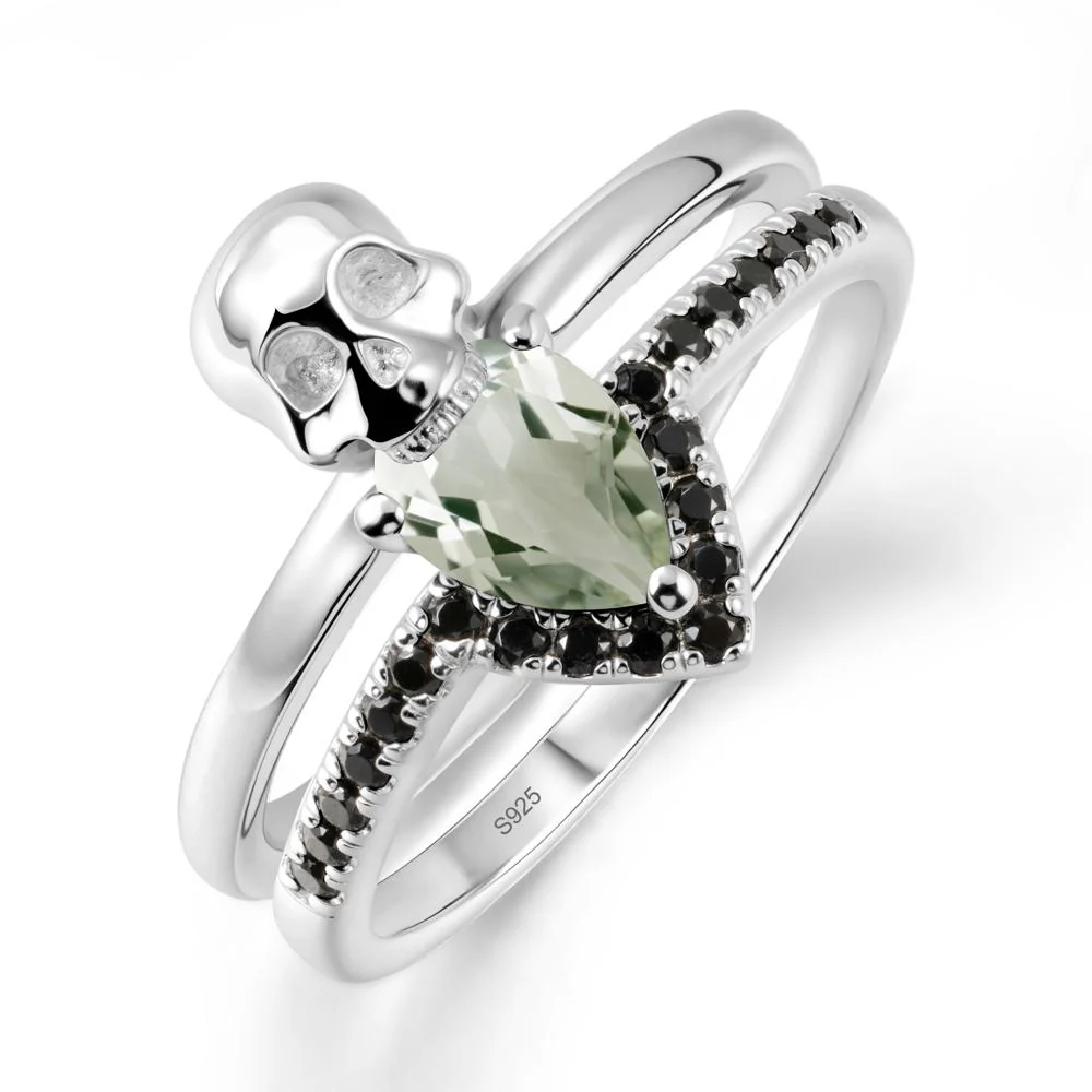 Skull Gothic Green Amethyst and Black Spinel Ring - Image 9