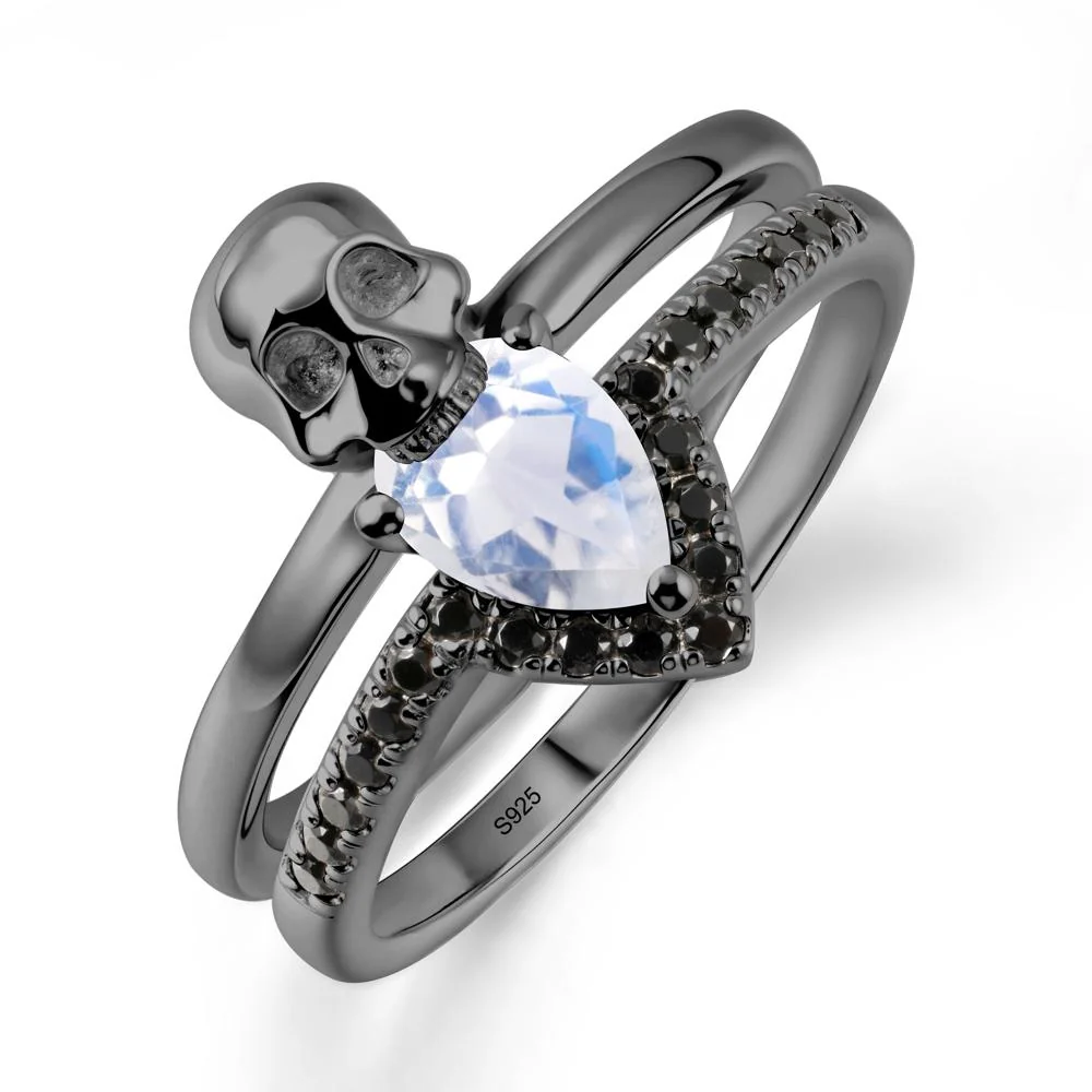 Skull Gothic Moonstone and Black Spinel Ring - Image 8