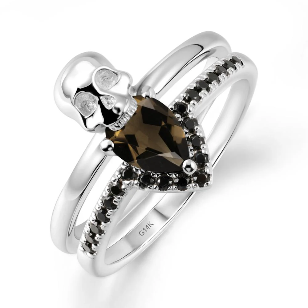 Skull Gothic Smoky Quartz and Black Spinel Ring - Image 2