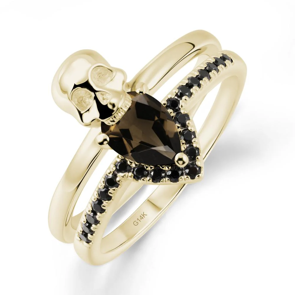 Skull Gothic Smoky Quartz and Black Spinel Ring - Image 3
