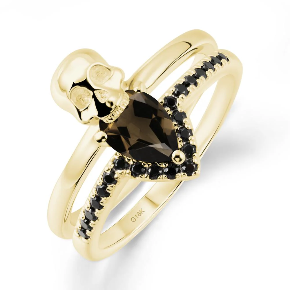 Skull Gothic Smoky Quartz and Black Spinel Ring - Image 6
