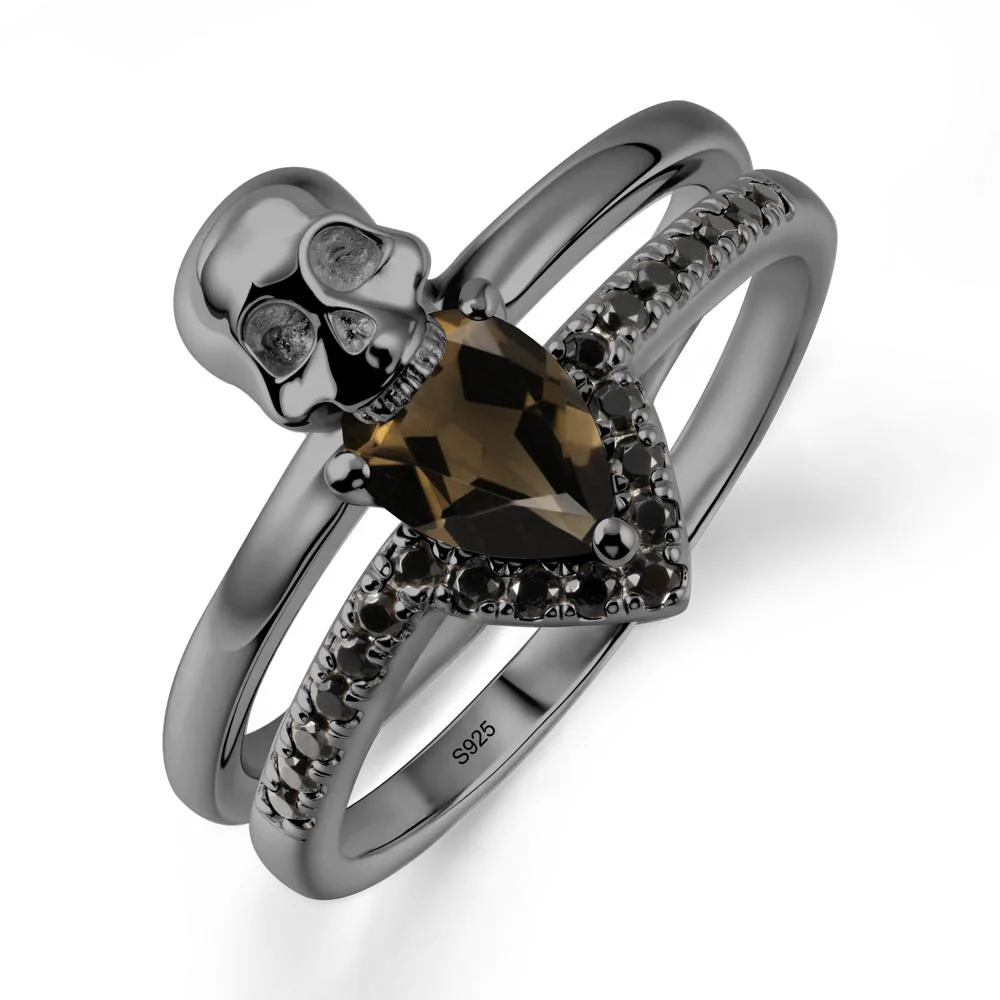 Skull Gothic Smoky Quartz and Black Spinel Ring - Image 7