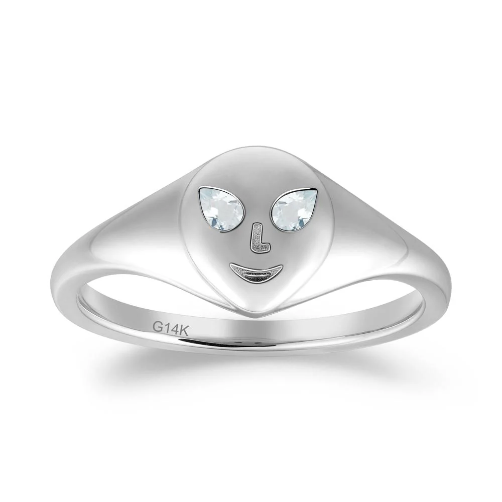 Smile Emoji Signet Aquamarine Ring