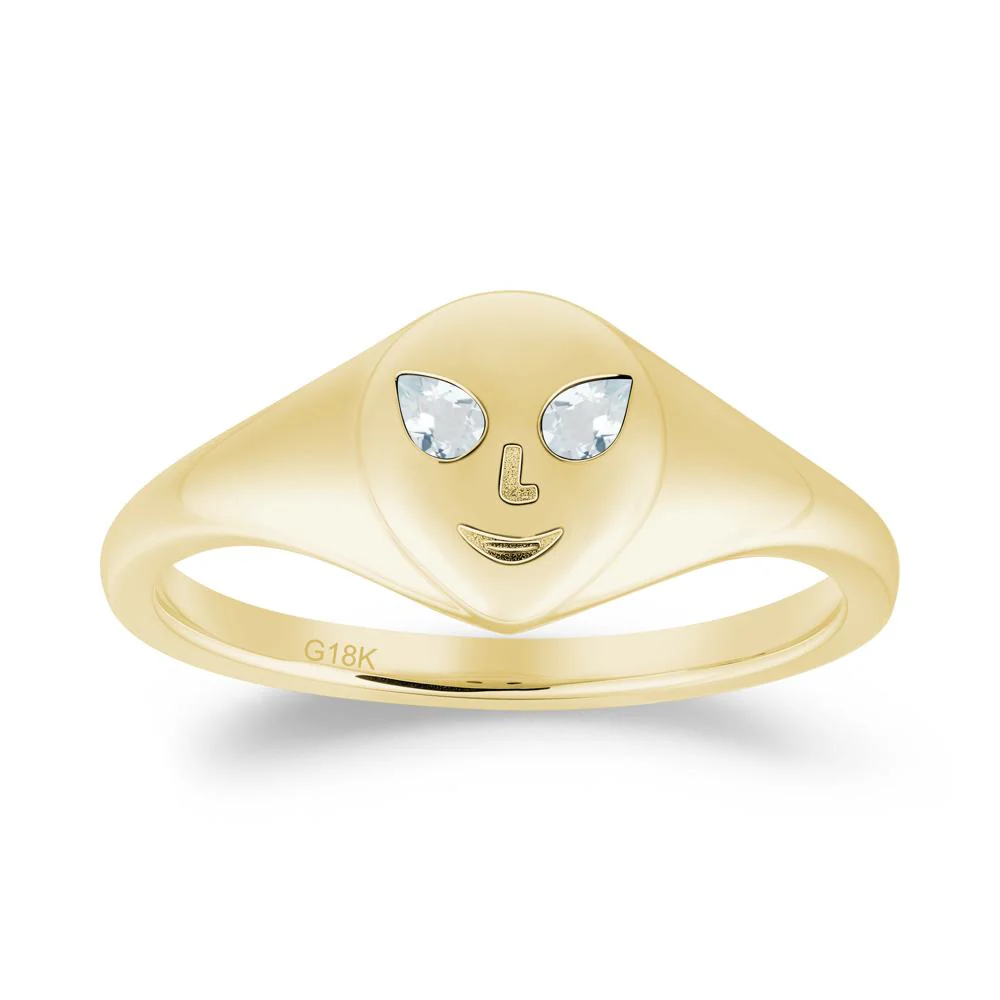 Smile Emoji Signet Aquamarine Ring - Image 5
