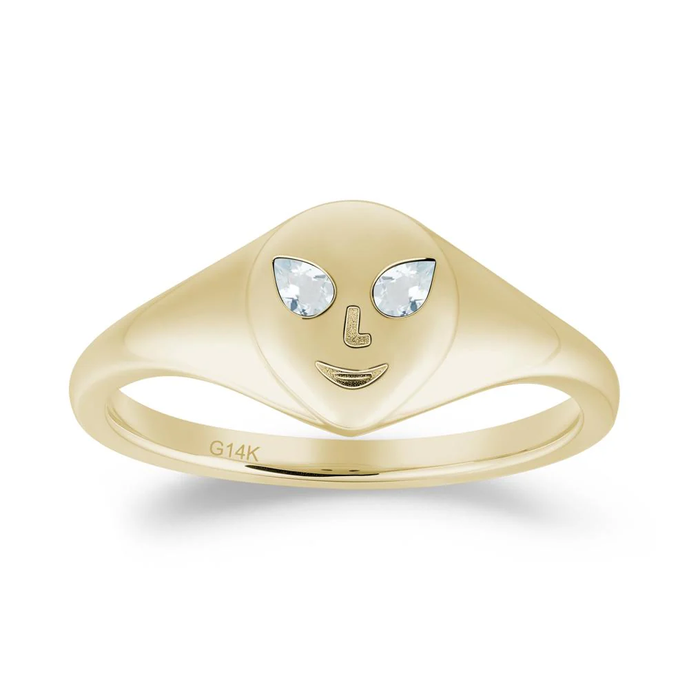 Smile Emoji Signet Aquamarine Ring - Image 7