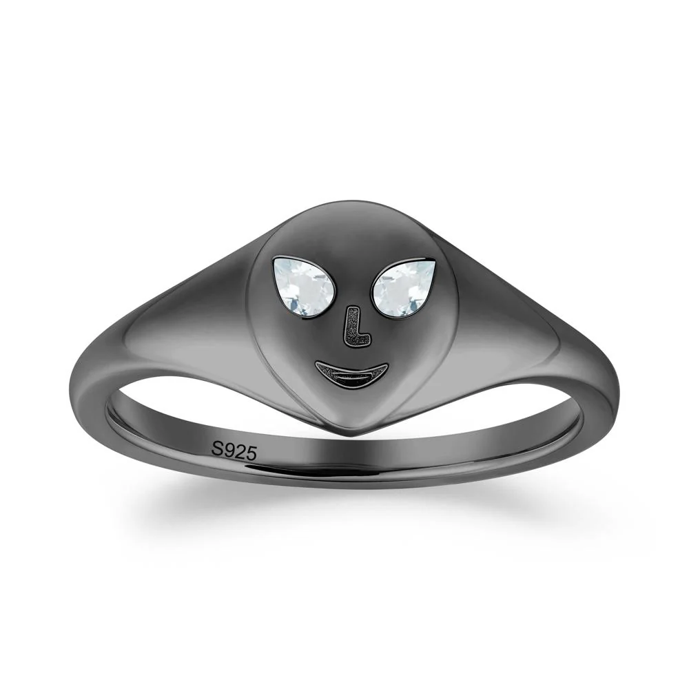 Smile Emoji Signet Aquamarine Ring - Image 8