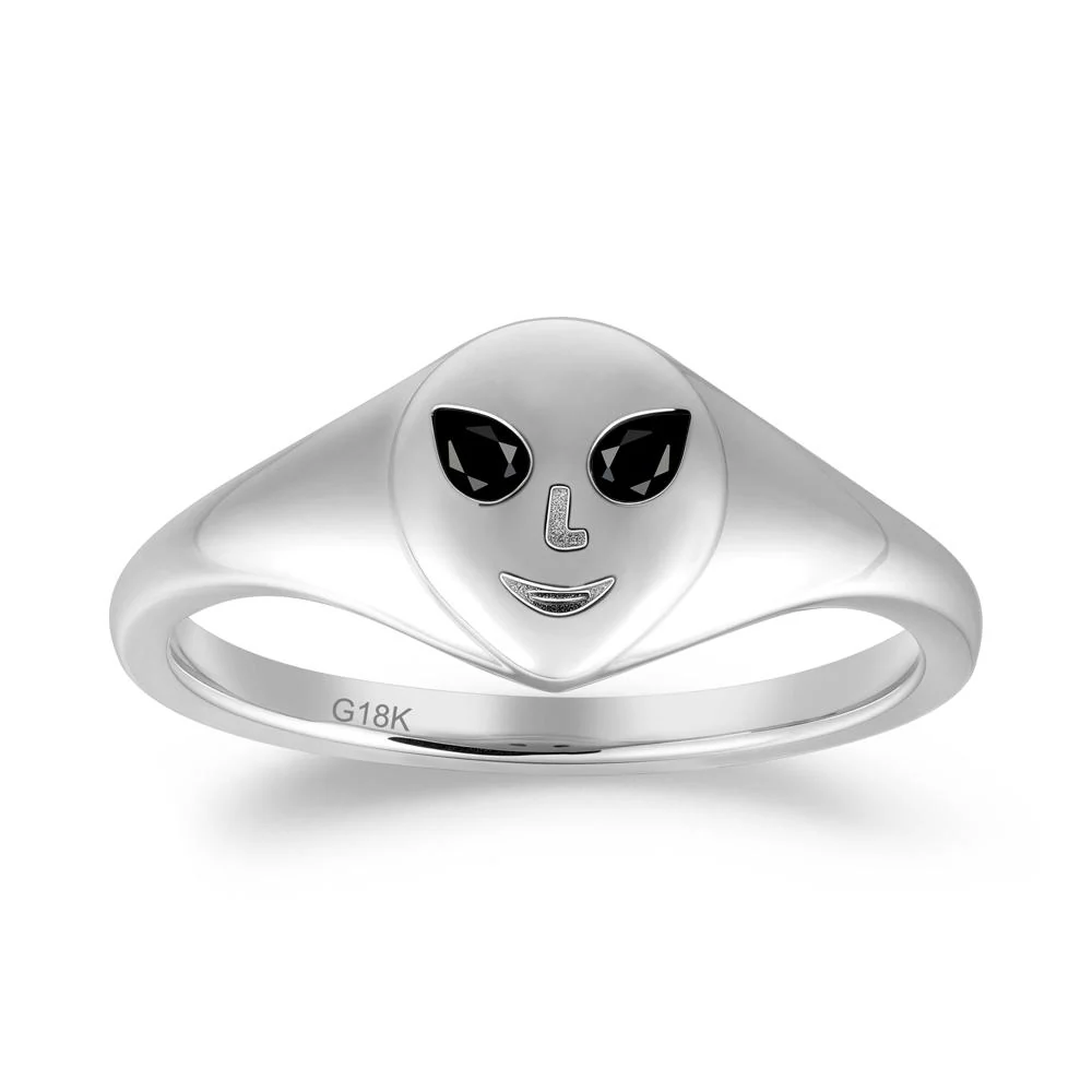 Smile Emoji Signet Black Spinel Ring - Image 2