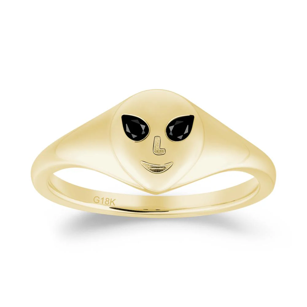Smile Emoji Signet Black Spinel Ring - Image 6