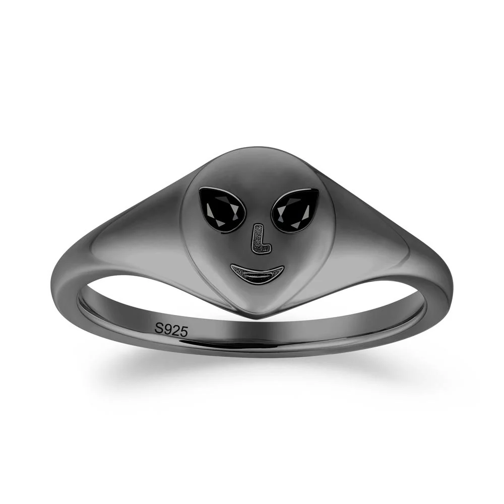 Smile Emoji Signet Black Spinel Ring - Image 9