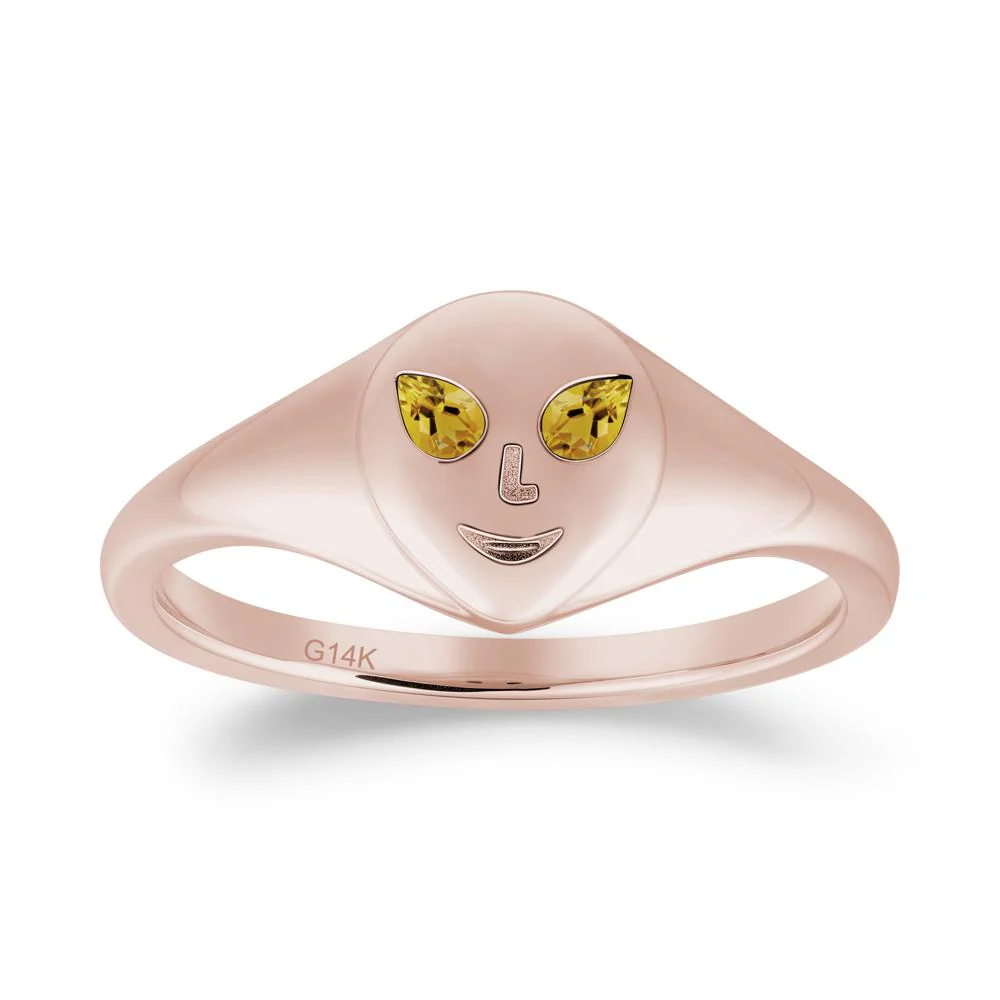 Smile Emoji Signet Citrine Ring - Image 4