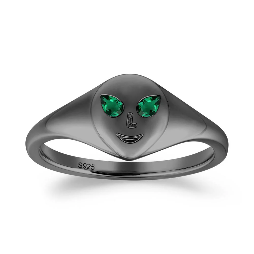 Smile Emoji Signet Emerald Ring
