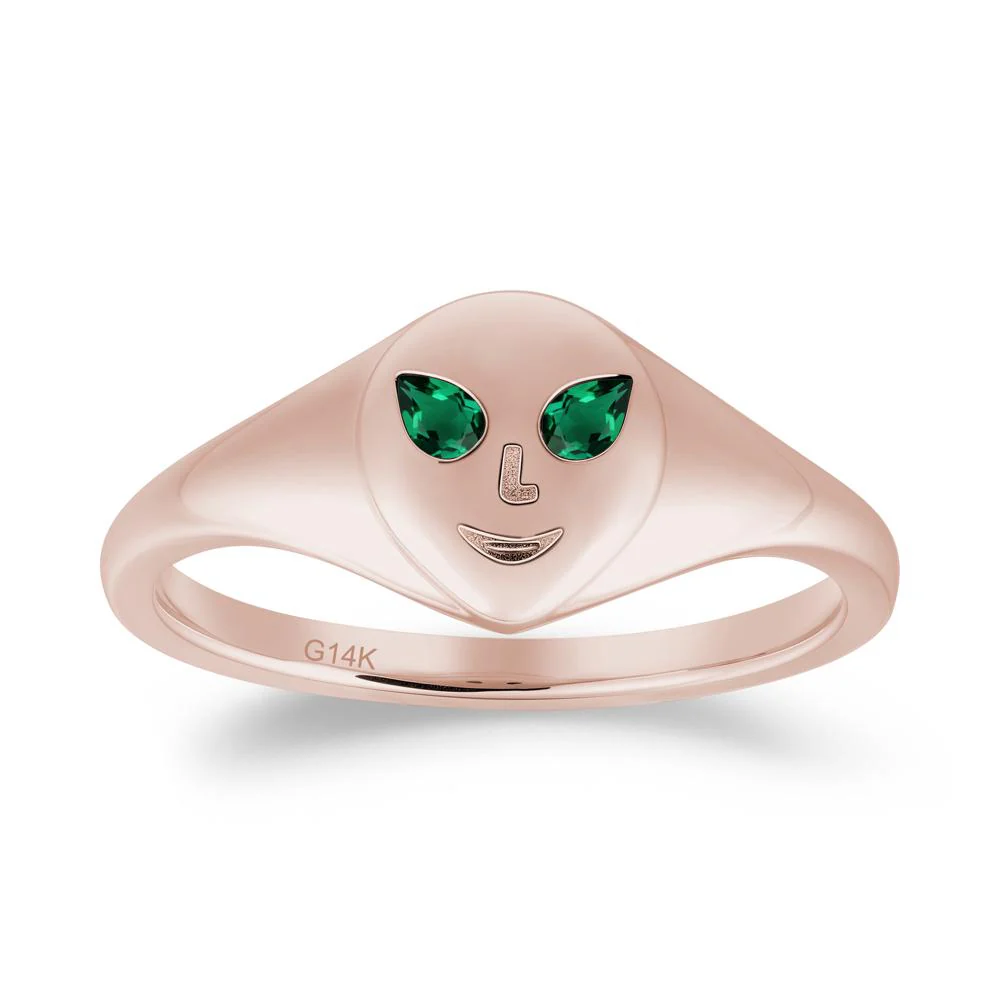 Smile Emoji Signet Emerald Ring - Image 4