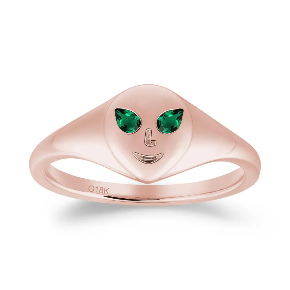 Smile Emoji Signet Emerald Ring - Image 5