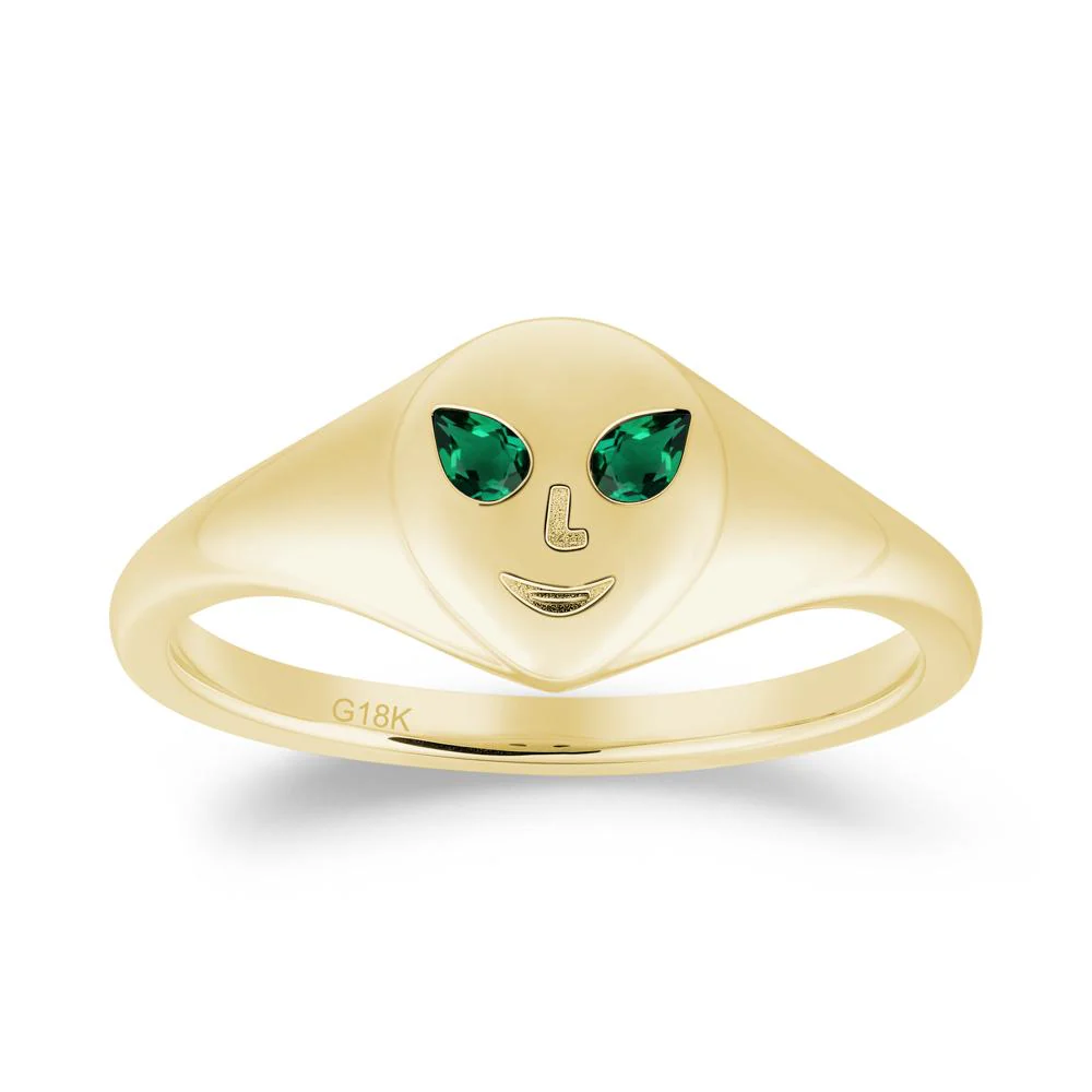 Smile Emoji Signet Emerald Ring - Image 7